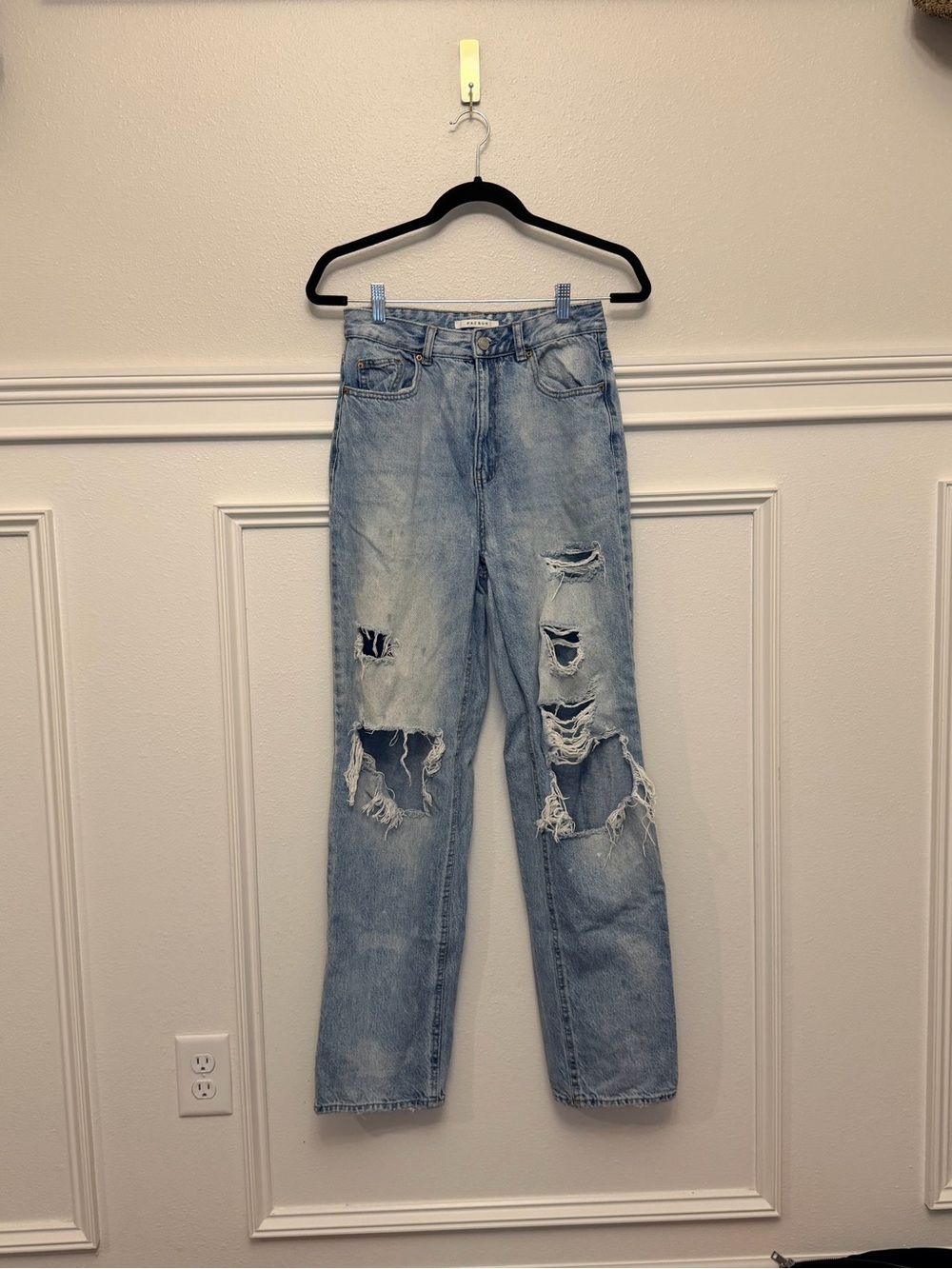 PacSun Washed Light Blue Ripped Straight Leg Jeans